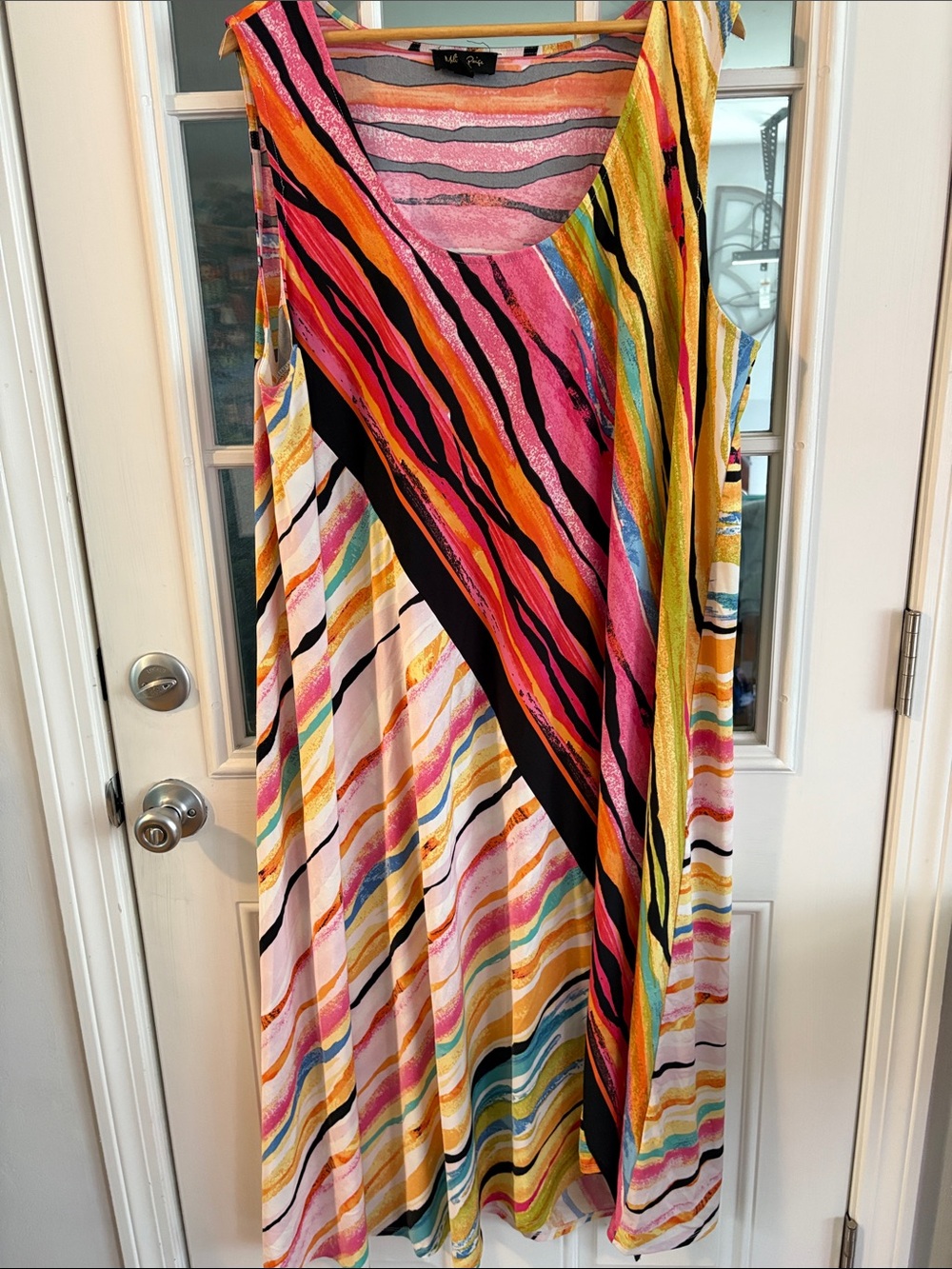 Melissa Paige Multicolor Wave-Print Maxi Dress in Pink, Yellow, Orange, Black